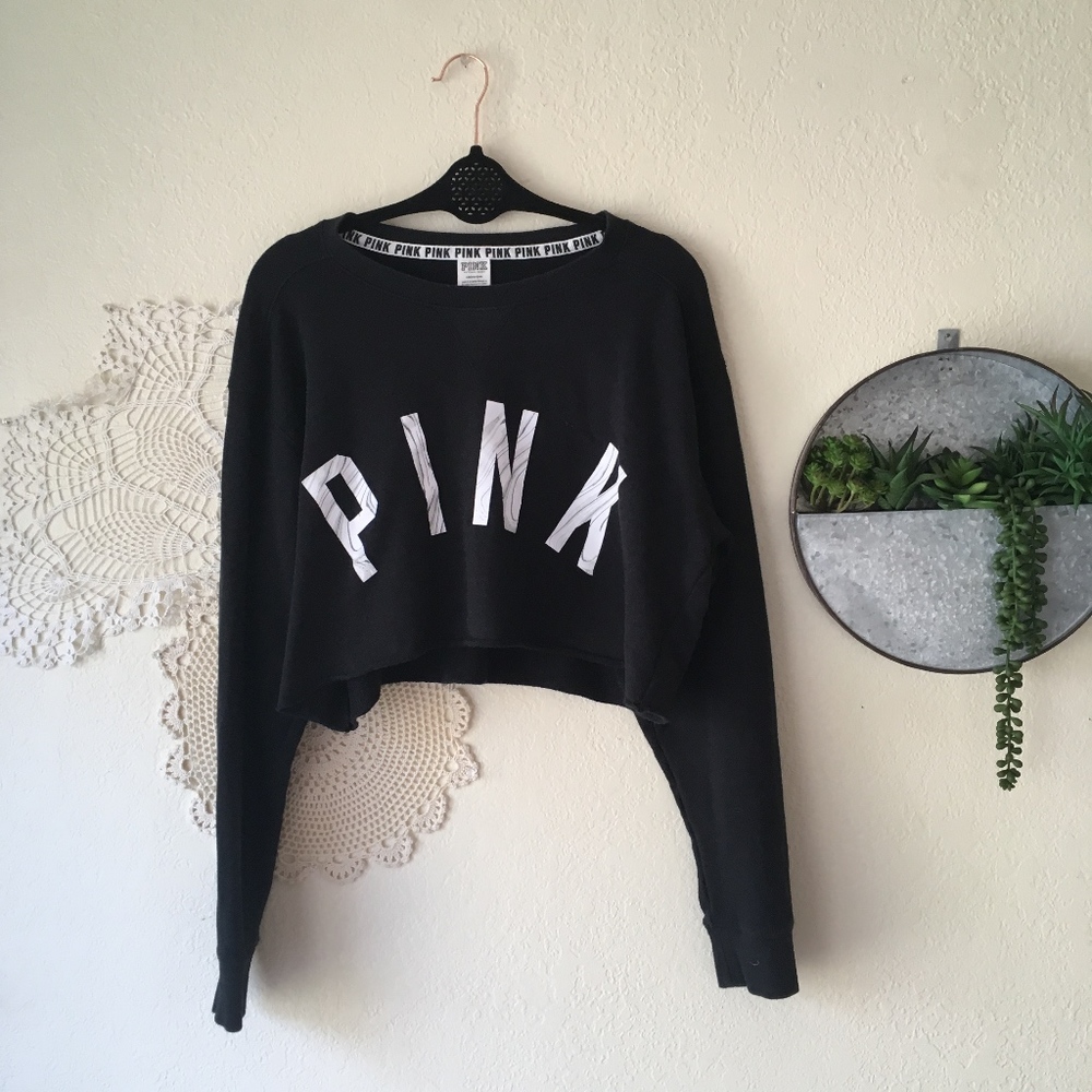 PINK cropped spell out cutoff pullover sweatshirt